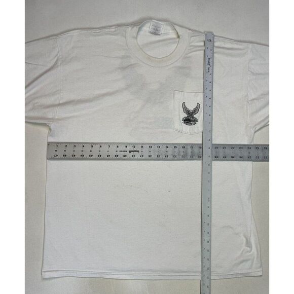 VINTAGE Wings Of Gold Motorcycle Club Graphic Pocket T-shirt Men XXL White - Picture 9 of 9